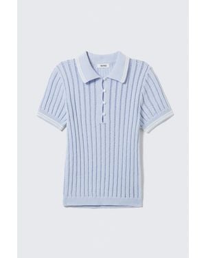 Monki Knitted Short-Sleeved Cotton Polo Top - Blue