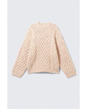 Monki Langer, Strukturierter Strickpullover Mit Zopfmuster - Natur