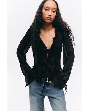 Monki Sheer Chiffon Tie Blouse - Black
