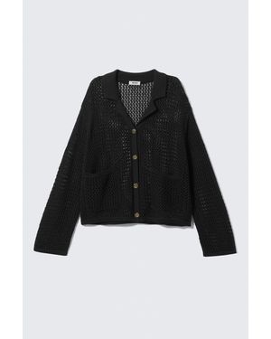 Monki Open-Knit Button-Up Cardigan - Black