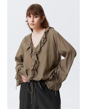 Weekday Frilled Long-Sleeved Wrap Blouse - Natural
