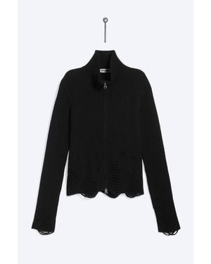 Weekday Distressed Two-Way Zip Cardigan - Black