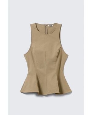 Monki Fitted Nylon Peplum Top - Natural