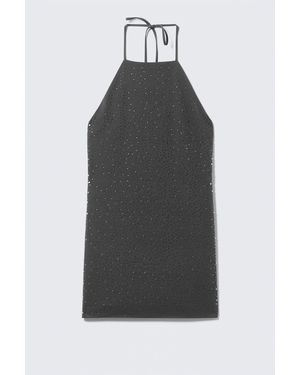 Weekday Rhinestone Halterneck Mini Dress - Black