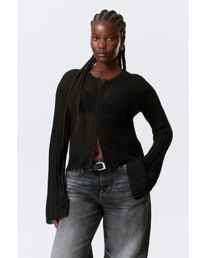 Weekday Sheer Linen-Blend Cardigan - Black