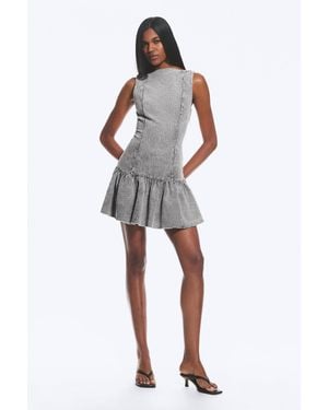 Weekday Flared Boat-Neck Mini Twill Dress - Blue