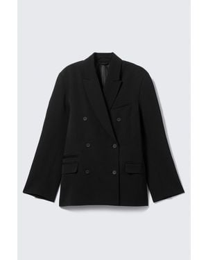 Weekday Loose Fit Double-Breasted Linen-Blend Blazer - Black