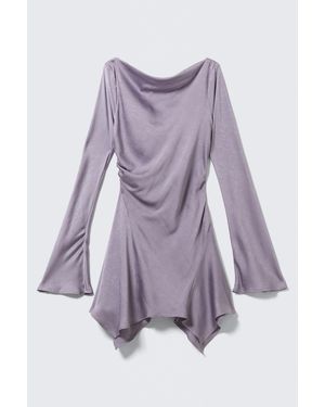 Monki Long-Sleeved Asymmetric Satin Mini Dress - Blue