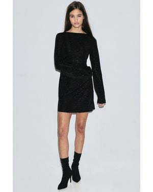 Monki Rhinestone Open-Back Mini Dress - Black