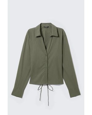 Monki Cropped Open Back Shirt - Green