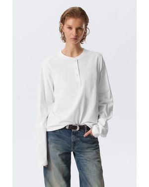 Weekday Boxy Long-Sleeved Henley T-Shirt - White