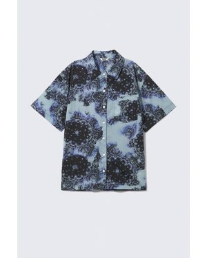 Monki Oversized Short-Sleeved Cotton Poplin Shirt - Blue