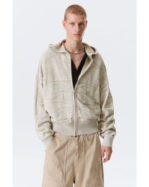 Weekday Boxy Textured Knit Zip Hoodie - Natural