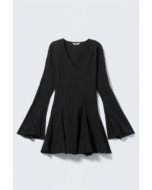 Weekday Crinkled Long-Sleeved Mini Dress - Black