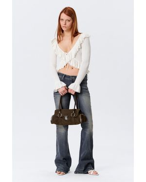 Monki Yulia B Frilled Knitted V-Neck Cardigan - White
