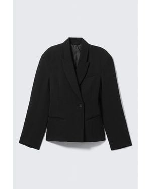Weekday Waisted Linen-Blend Blazer - Black