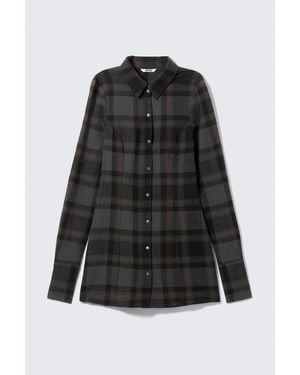 Monki Long-Sleeved Mini Shirt-Dress - Black