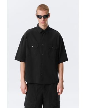 Weekday Boxy Short-Sleeved Cotton Shirt - Black