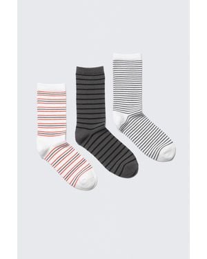 Weekday Gestreifte Crew-Socken Im 3Er-Pack - Weiß