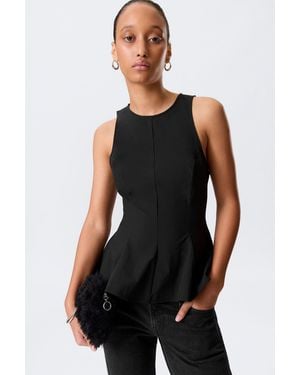 Monki Eng Anliegendes Peplum-Top Aus Nylon - Schwarz
