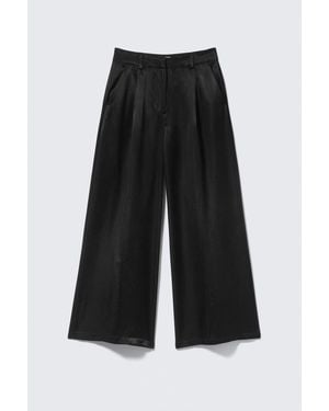 Monki High Waisted Wide Leg Satin Trousers - Blue