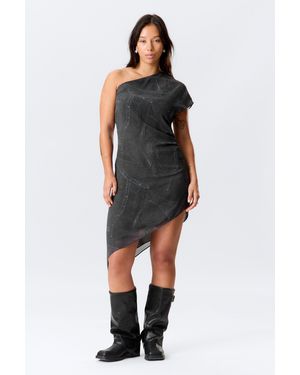 Weekday Satin One-Shoulder Mini Dress - Black