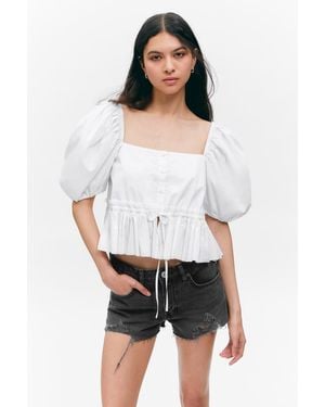Monki Peplum Cotton Poplin Blouse - White