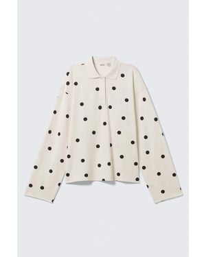 Monki Long-Sleeved Cotton Polo Top - White