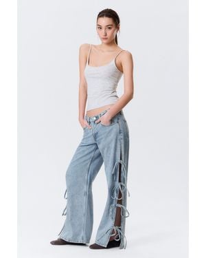Monki Imoo Low Rise Loose Wide Leg Bow Jeans - Blue