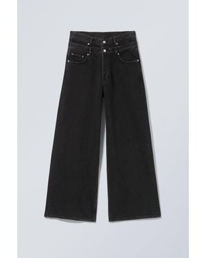 Weekday Dual High Waisted Loose Wide Leg Jeans - Black