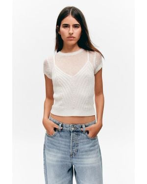 Monki Short-Sleeved Knitted Layered Top - Blue