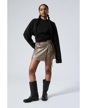 Weekday Low Metallic Mini Wrap Skirt - Black