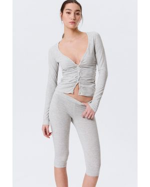 Monki Belle B Ruched V-Neck Cardigan - White