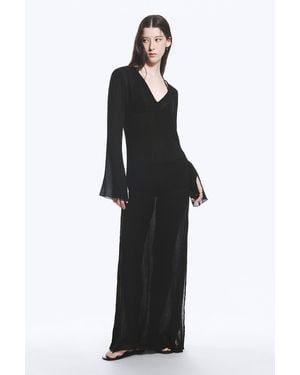 Weekday Sheer Long-Sleeved V-Neck Maxi Dress - Black