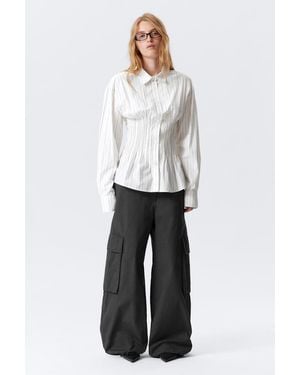 Weekday Gathered Waist Cotton Poplin Shirt - White
