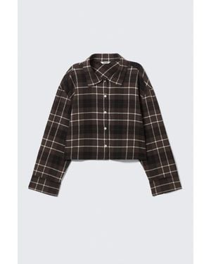 Monki Cropped Checked Flannel Shirt - Black