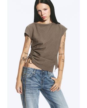 Weekday Ruched Short-Sleeved Top - Green