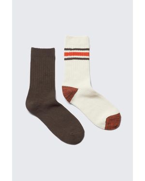 Monki 2-Pack Ribbed Crew Socks - White