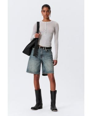 Weekday Slim Long-Sleeved Henley Top - White