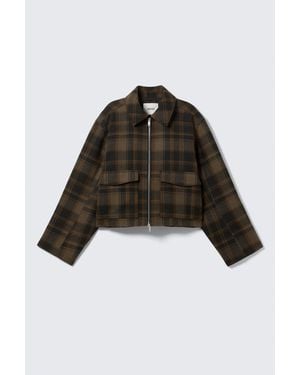 Monki Cropped Boxy Zip Jacket - Black