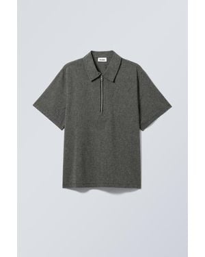 Weekday Relaxed Short Sleeve Zip Shirt - Black