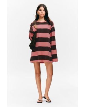 Monki Striped Long-Sleeved Mini Dress - Red
