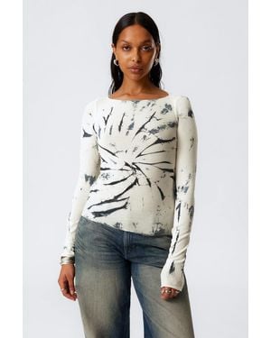 Weekday Slim Fit Printed Long-Sleeved Boat-Neck Top - Grey