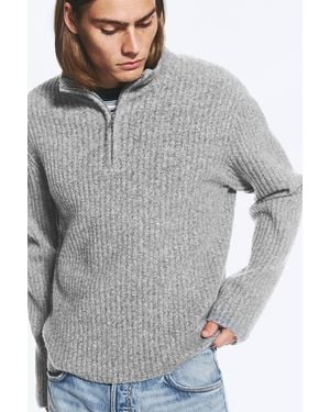 Weekday Wollmix-Pullover Mit Kurzem Reißverschluss - Grau