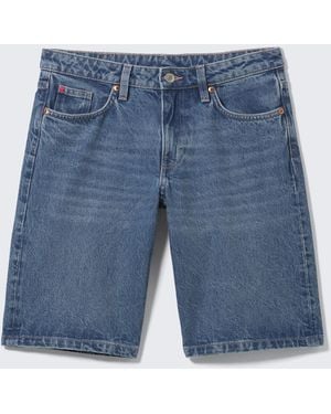 Monki Imoo Low-Rise Wide Leg Denim Shorts - Blue