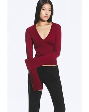 Weekday Schmal Geschnittenes Longsleeve Mit V-Ausschnitt - Rot