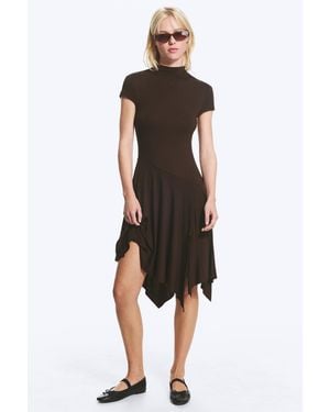 Monki Asymmetric Mock‑Neck Midi Dress - Multicolour