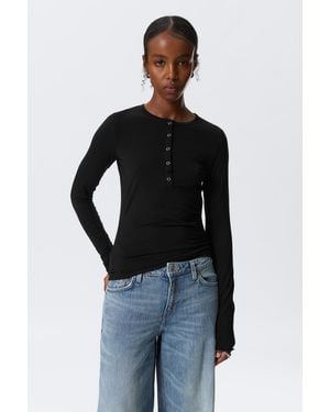Weekday Fitted Long-Sleeved Henley Top - Black