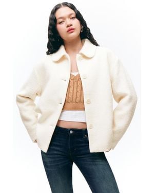 Monki Single-Breasted Wool Blend Jacket - Blue