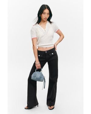 Monki Low Waisted Bootcut Twill Trousers - Black